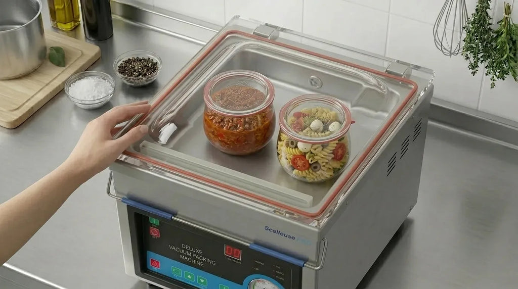 Vakuumierer, die Gläser vakuumiert