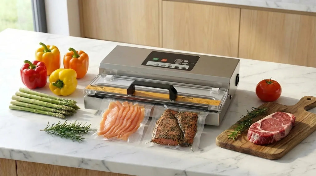 Vakuumierer, das geräucherte Forellen vakuumverpackt